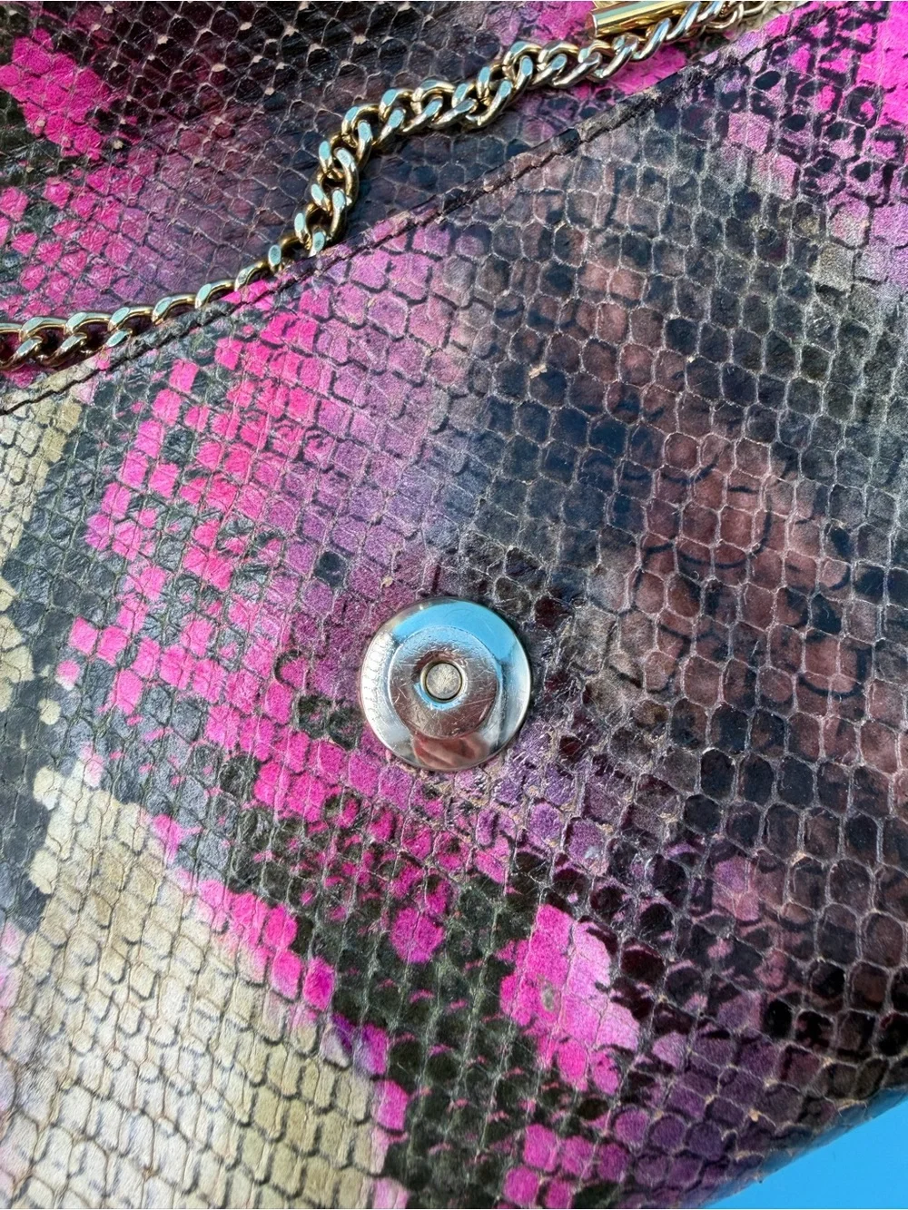 Vivienne Westwood Tie Dye Snake Animal Print Leather Clutch Small Bag Gold Chain - Picture 3 of 8